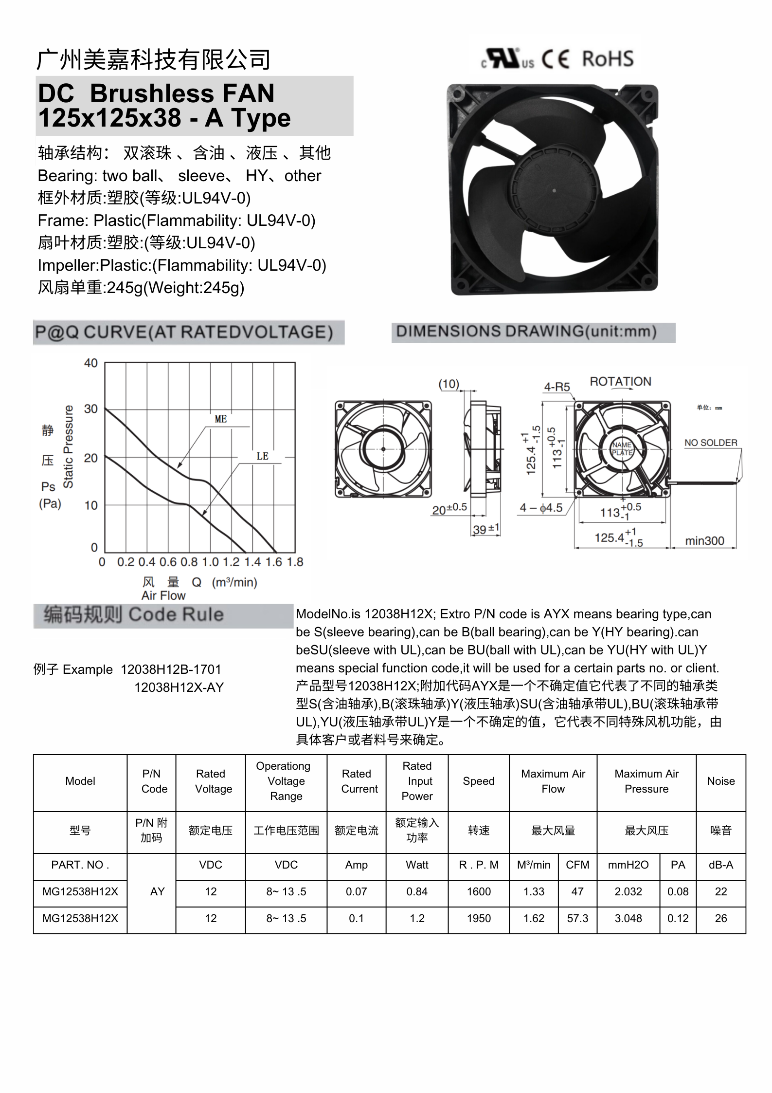 DC 12538 Refrigerator Fans