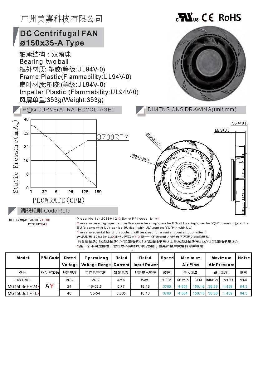 DC 15035 centrifugal blower