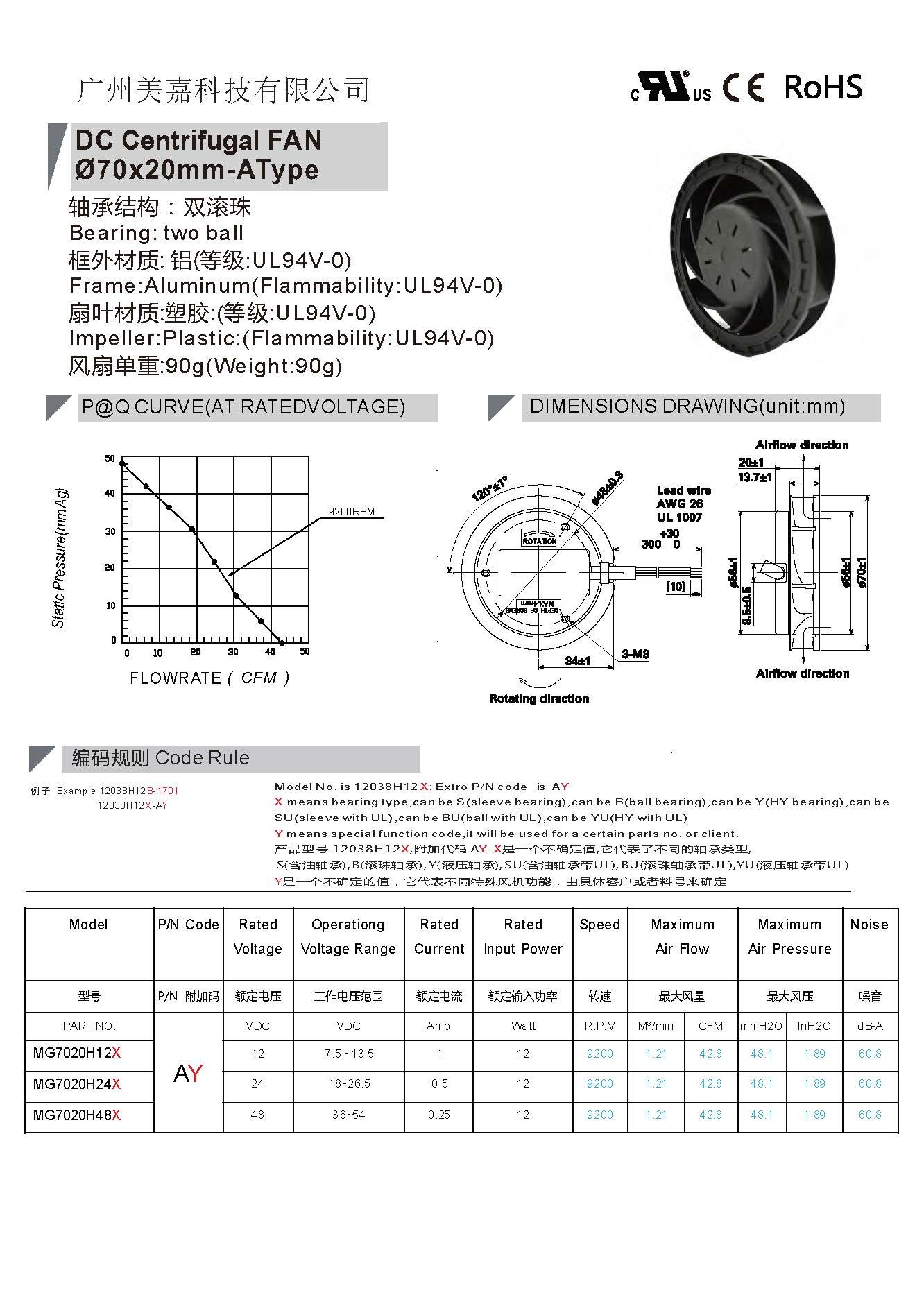 7020 DC brushless centrifugal fan